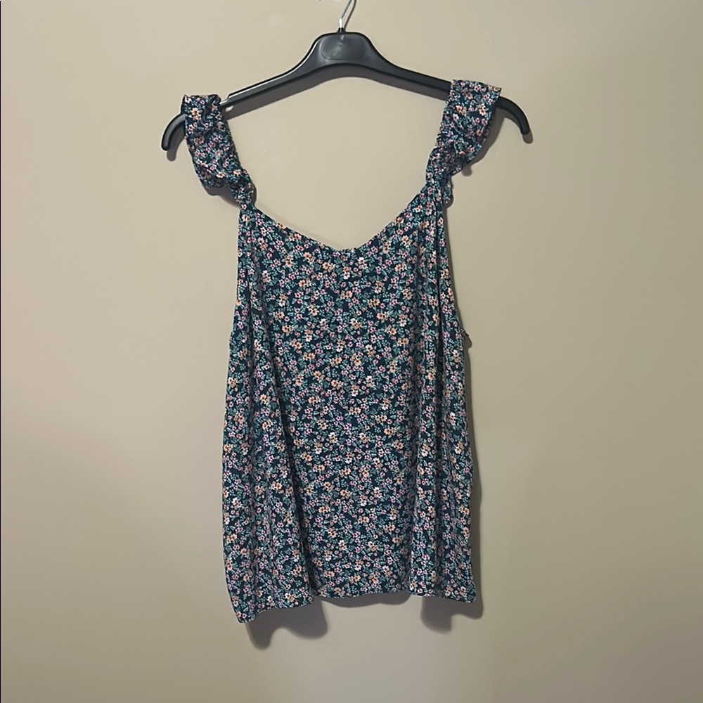 LC Lauren Conrad Navy Floral Tank Top